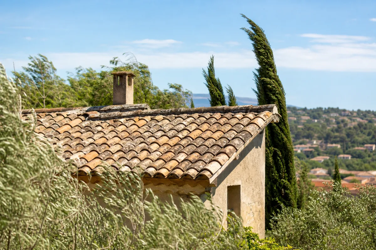 Toiture en tuile canal provençale sur une maison du Var