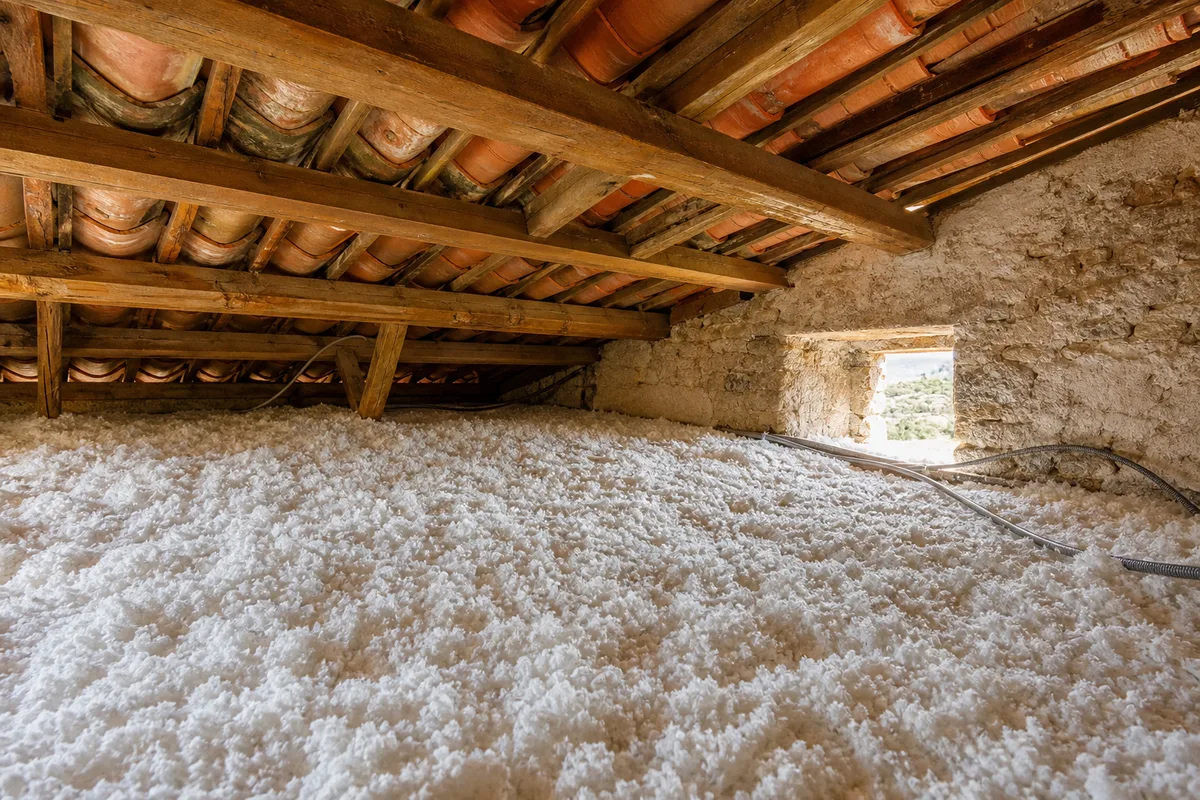 Isolant soufflé en combles perdus dans une maison provençale