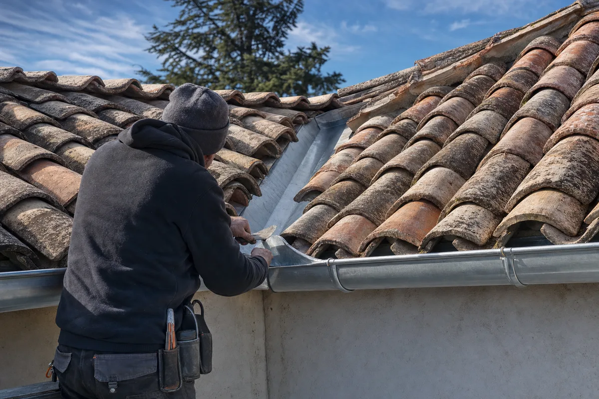Gouttière en zinc et noue de toiture reprises par un couvreur